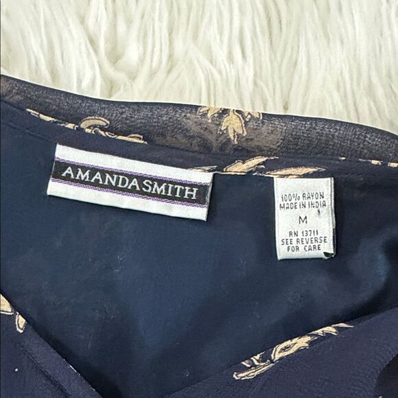 Amanda vintage Smith Navy and Gold Patterned Maxi Dress Size Medium - Picture 7 of 10